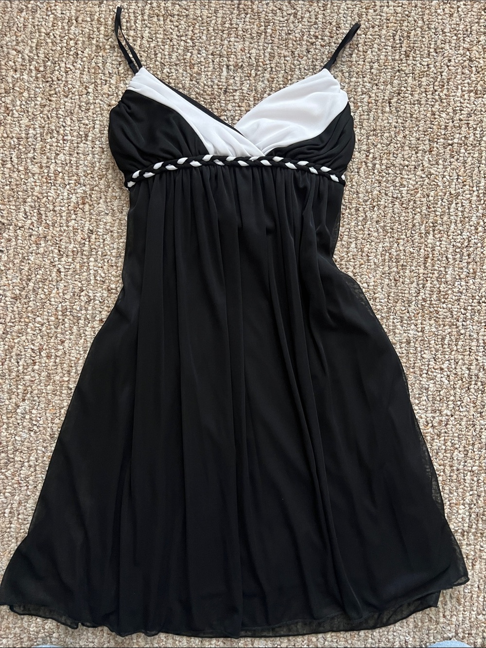 Black & White Braided Empire Waist Babydoll Dress